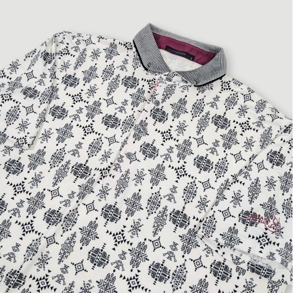 Greyson Spirit World Performance Golf Polo Mens Large Aztec Tribal Print Casual